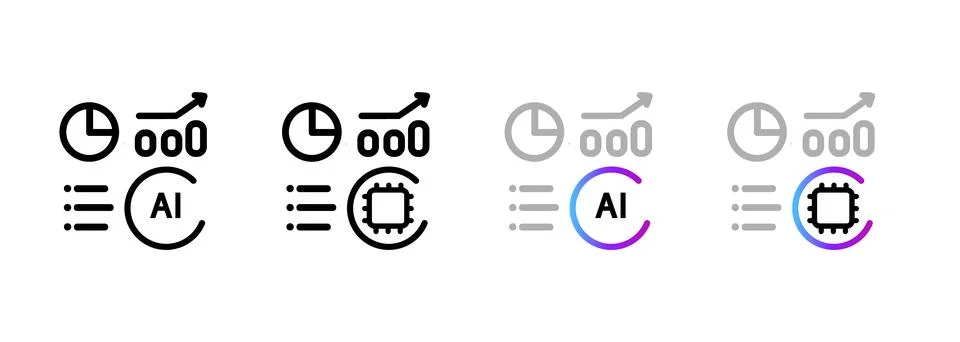 Artificial intelligence data analysis and financial statistics icon set イラスト素材