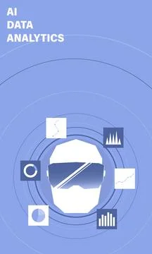 Artificial intelligence in data analysis, Data marketing technology, Business Ilustração Stock