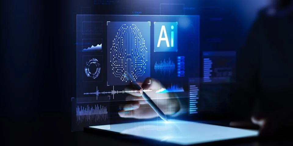 Artificial Intelligence Data Analysis Interface with Neural Network and Analy Foto stock