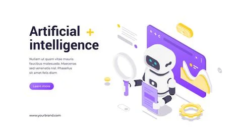 Artificial Intelligence Data Analysis Robot With Business Elements Isometri.. Stock Illustration