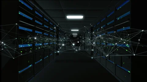Artificial Intelligence data center with connected server racks 스톡 동영상 337862447