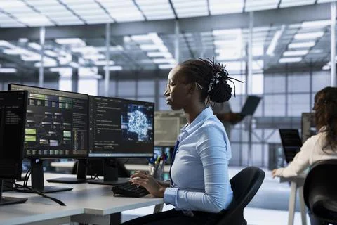 Artificial intelligence data center expert writing disaster recovery plans 写真素材