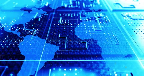 Artificial Intelligence data flow across futuristic digital world map. Stock Footage 321551085