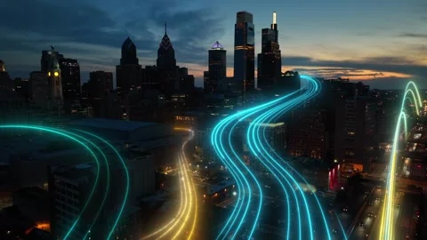Artificial Intelligence Data Flow and IoT Connectivity Animation Over Modern Stock Footage 320247416