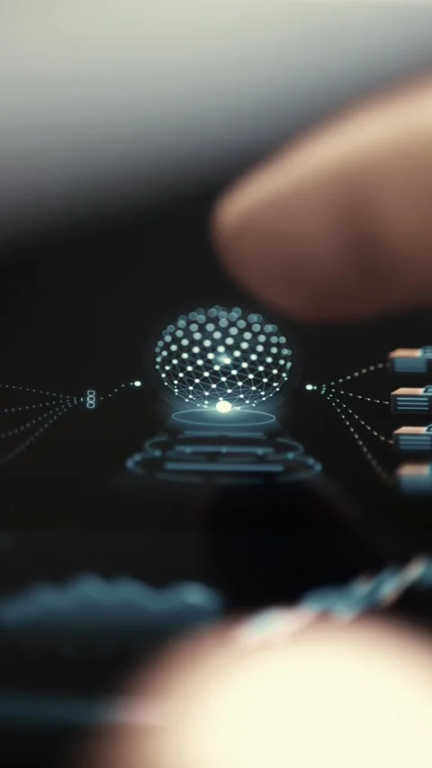 Artificial Intelligence Data Globe on Smartphone Screen Stock Footage 341866866