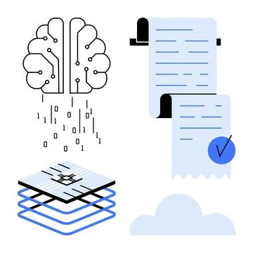 Artificial Intelligence, Data Processing, and Cloud Storage Concept in Mode.. Illustrazione stock