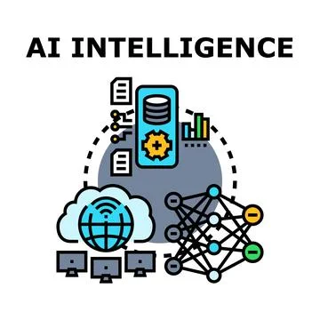 Artificial intelligence data processing and neural network thinking Stock Illustration
