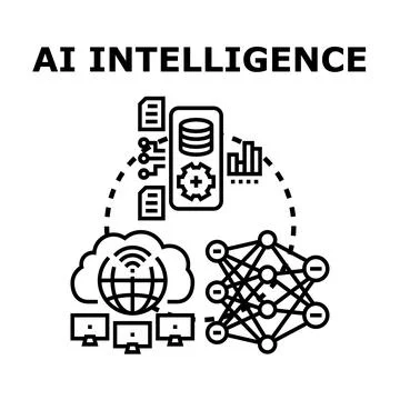 Artificial intelligence data processing and neural network thinking Stock Illustration