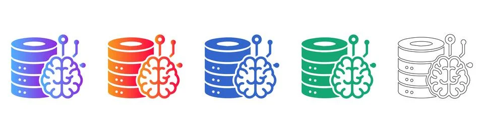 Artificial Intelligence Data Server Icon Set Stock Illustration