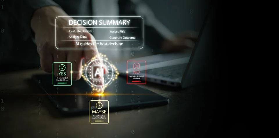 Artificial intelligence decision making concept with hand selecting AI inte.. Stock Photos