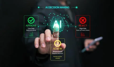 Artificial intelligence decision making interface with approve, review and .. Stock Photos
