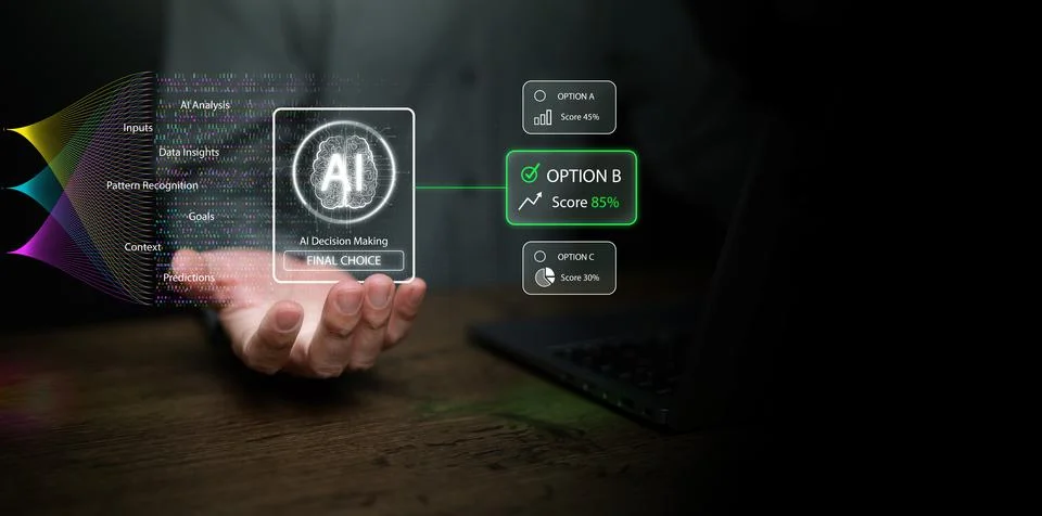 Artificial intelligence decision making interface selecting best option fro.. 스톡 사진