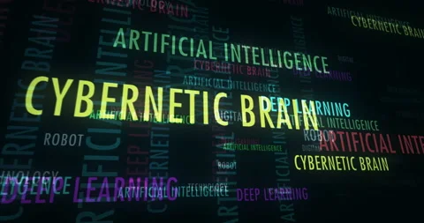 Artificial intelligence deep learning and cybernetic brain text loop abstract co Stock Footage 151590739