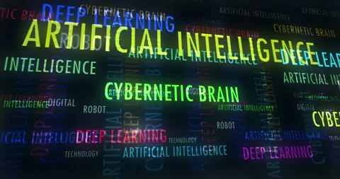 Artificial intelligence deep learning and cybernetic brain text loop abstract co Stock Footage 151590802