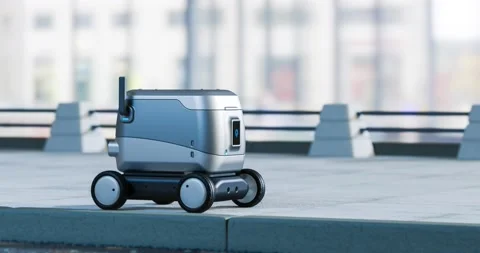 Artificial Intelligence Delivery Robot Service Driving. Stock Footage 156526546