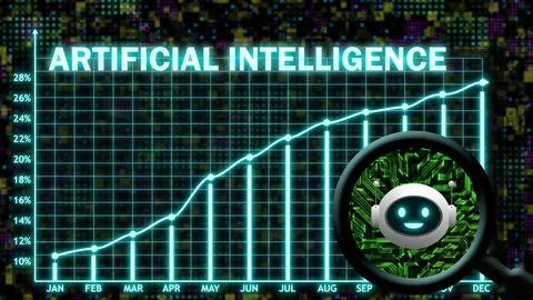 Artificial intelligence demand, users, growth and market value illustration. Stock Illustration