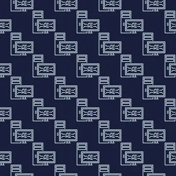 Artificial Intelligence Desktop Computer vector AI blue seamless pattern in.. Stock Illustration