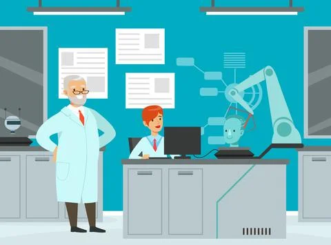 Artificial Intelligence Development with Man and Woman Scientist Engaged in Stock Illustration