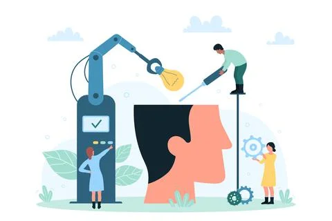 Artificial intelligence development, robot and machine learning with tiny 스톡 일러스트