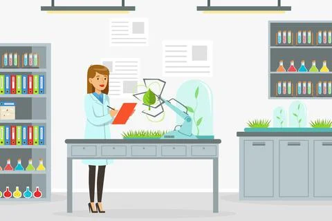 Artificial Intelligence Development with Woman Scientist Character Engaged in Stock Illustration