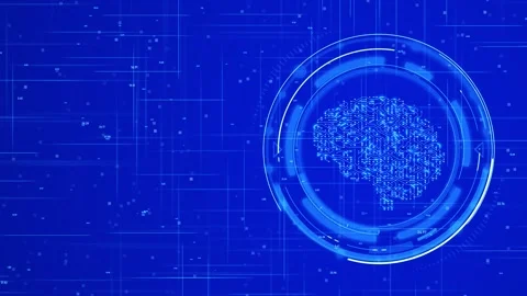 Artificial Intelligence Digital Brain Circuit Interface with HUD Elements Stock Footage 331432560