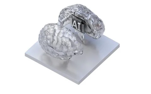 Artificial intelligence digital brain is divided two, AI cpu chip appears. Stock Illustration