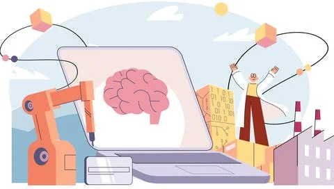 Artificial Intelligence, digital brain. Future technology in industry. Technical 스톡 일러스트