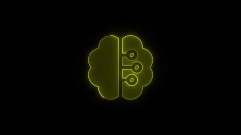 Artificial intelligence digital brain icon glowing with yellow neon light o.. Stock Footage 345549680