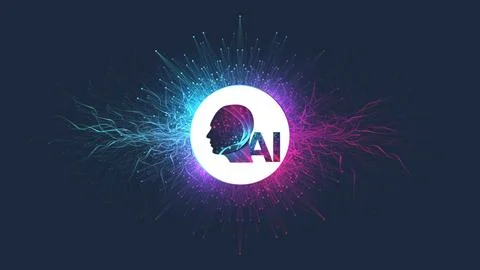 Artificial intelligence with Digital Brain, Neural Networks and Learning Stock Illustration