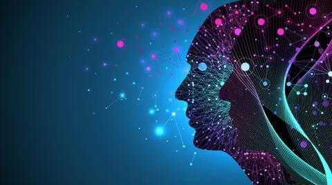 Artificial intelligence with Digital Brain, Neural Networks and Learning Illustrazione stock