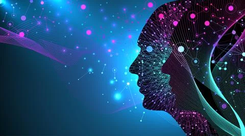 Artificial intelligence with Digital Brain, Neural Networks and Learning Stock Illustration