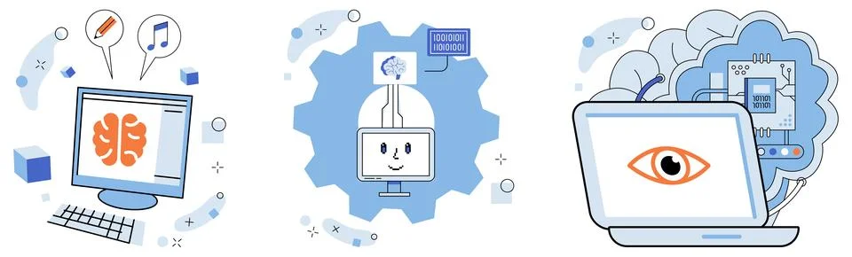 Artificial intelligence. A digital brain, powered by algorithms, is beating Stock Illustration