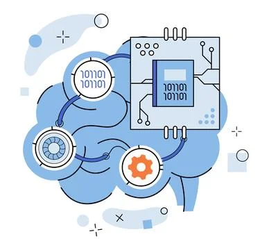 Artificial intelligence. A digital brain, powered by algorithms, is beating Stock Illustration