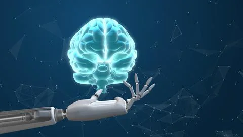 Artificial intelligence digital brain in robotic hand Stock Illustration