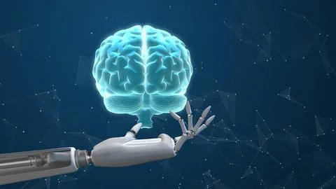 Artificial intelligence digital brain in robotic hand Stock Illustration
