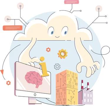 Artificial Intelligence, digital brain. Robotic cloud, future technology symbol Illustrazione stock