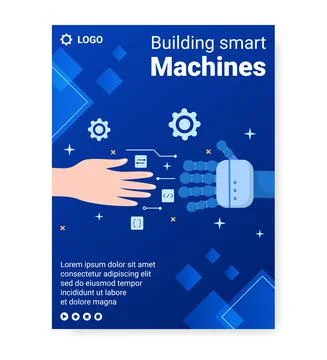 Artificial Intelligence Digital Brain Technology Poster Template Flat Illustr Stock Illustration