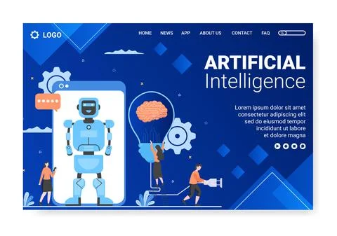 Artificial Intelligence Digital Brain Technology Landing Page Template Flat I Stock Illustration