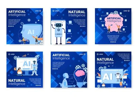Artificial Intelligence Digital Brain Technology Post Template Flat Illustrat Stock Illustration