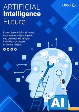 Artificial Intelligence Digital Brain Technology Flyer Template Flat Illustra Stock Illustration