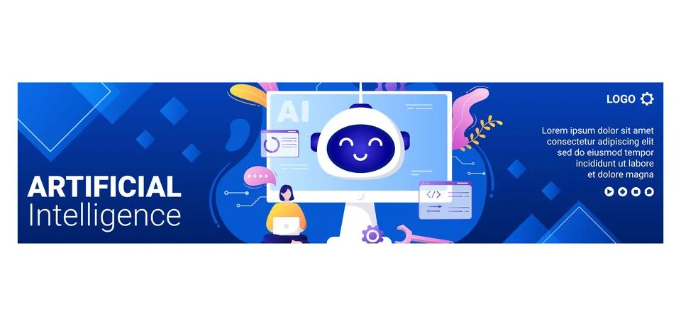 Artificial Intelligence Digital Brain Technology Banner Template Flat Illustr Stock Illustration