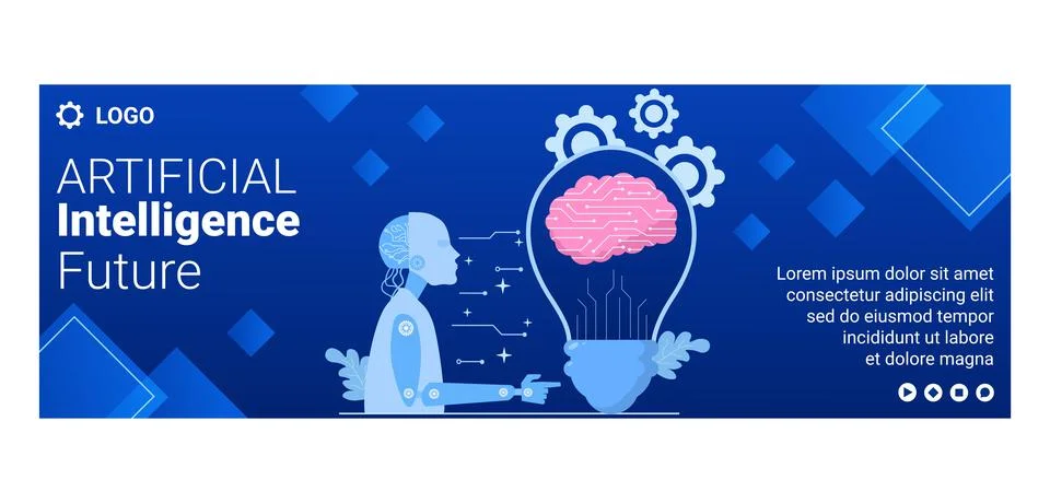 Artificial Intelligence Digital Brain Technology Cover Template Flat Illustra Stock Illustration