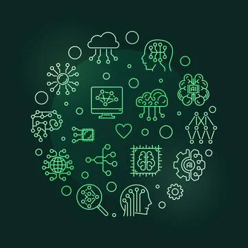 Artificial Intelligence Digital Brain Technology line round vector green bann Stock Illustration