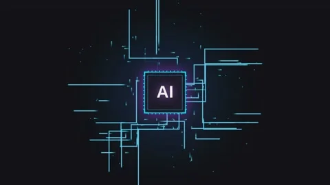 Artificial intelligence digital chip animation with glowing circuit board d.. Stock Footage 340918638