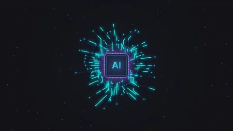 Artificial intelligence digital chip graphic symbol motion graphic on dark .. Stock Footage 341220193