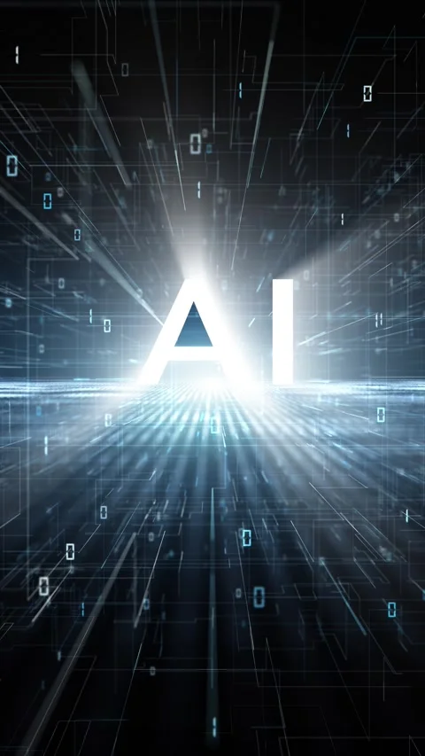 Artificial intelligence digital computer network on loop vertical background Stock Footage 346650687