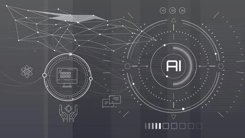 Artificial intelligence with digital data analysis and machine learning. Stock Illustration