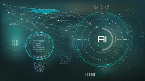 Artificial intelligence with digital data analysis and machine learning. Stock Illustration