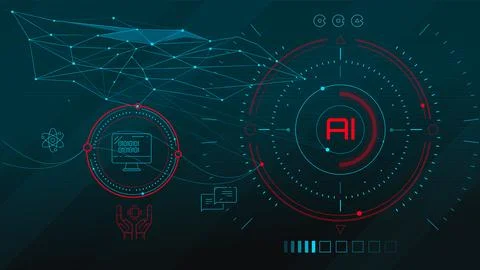 Artificial intelligence with digital data analysis and machine learning. Stock Illustration