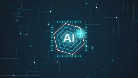 Artificial intelligence digital glowing sign moving inside geometric cybern.. Stock Footage 341220569